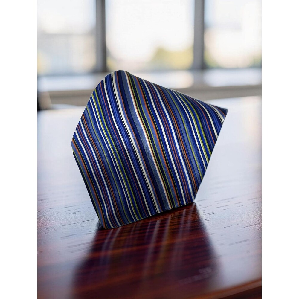Tommy Hilfiger Silk Tie Blue Green Orange Multi Stripe Classic‎ 58" x 3.25"